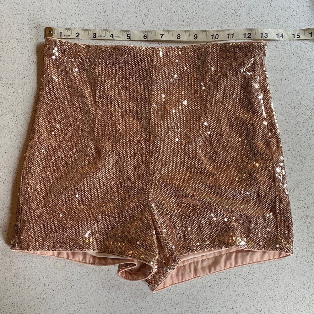 Forever 21 High Waist Sequin Shorts - Rose Gold